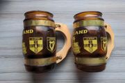 IRELAND good luck good health brown glass mugs with wooden handles