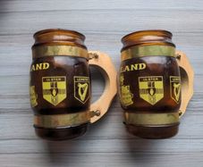 IRELAND good luck good health brown glass mugs with wooden handles