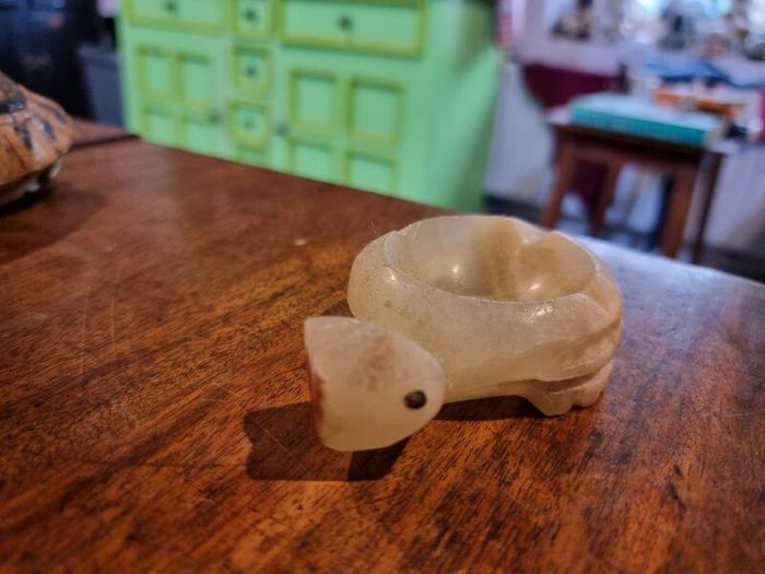 Hand-carved marble/alabaster turtle ashtray or ornament