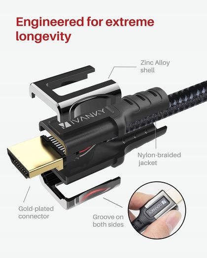 iVanky 2M HDMI 2.1 UHD/3D 8K (7680x4320@60Hz) 48Gbps Zinc Alloy Luxury (Limited Edition) Model Nylon Braided/Gold-Plated Cable (Brand New/Warranty)