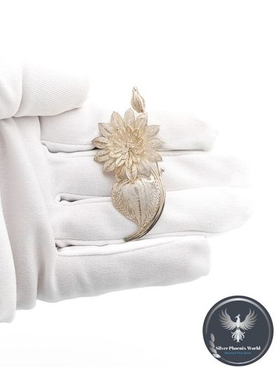 Vintage 925 Sterling Silver Filigree Flower Brooch