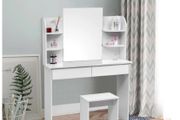 BRAND NEW Modern Dressing Table Set Cosmetic Table With Mirror 2 Drawers 4 Shelves For Home Bedroom 108x42x142cm