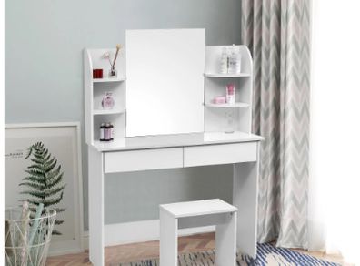 BRAND NEW Modern Dressing Table Set Cosmetic Table With Mirror 2 Drawers 4 Shelves For Home Bedroom 108x42x142cm