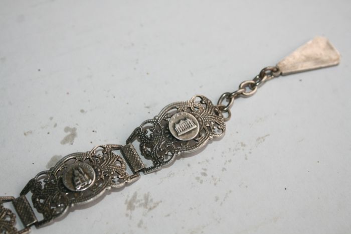 Vintage Turkish Silver Filigrane Depose Paris Souvenir Bracelet 8"