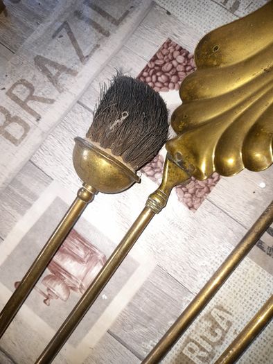 Beautiful Old Large Brass Fire Irons Shovel, Poker, Tongs, and a Brush, Postage Available or Collection on all my items