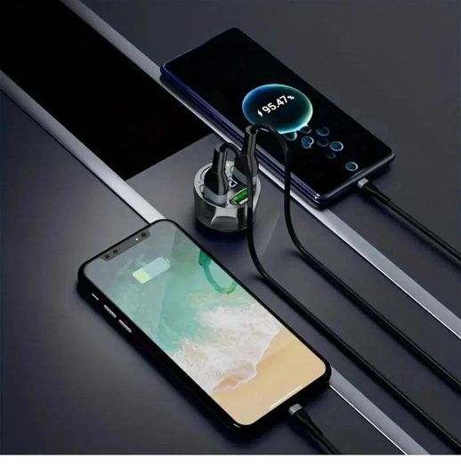 120W Fast Car Charging 4 Usb Digital Display 4-in-1 PD Mobile Phone Charging