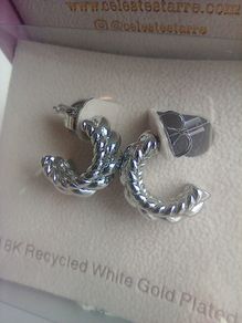 18K Recycled White Gold-Plated Riviera Radiance Braided Texture Women's Hoop Earrings Celeste Starre