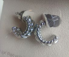 18K Recycled White Gold-Plated Riviera Radiance Braided Texture Women's Hoop Earrings by Celeste Starre