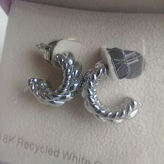 18K Recycled White Gold-Plated Riviera Radiance Braided Texture Women's Hoop Earrings Celeste Starre