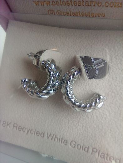 18K Recycled White Gold-Plated Riviera Radiance Braided Texture Women's Hoop Earrings Celeste Starre