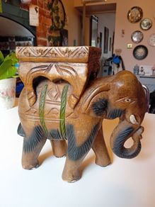 Vintage hardwood elephant plant stand