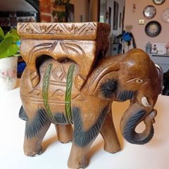 Vintage hardwood elephant plant stand