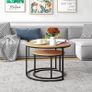 Black Round Coffee Table Set of 2 Side Table for Living Room,69.5x49cm Industrial Stacking End Tables,Wood Look Accent Furniture with Metal Frame End Table for Bedroom Decorations,Black Image 8