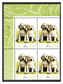 2003 Ireland Greetings Stamp (baby animals puppies) Plate Block 1A1A1A1A Mint Never Hinged (MNH)