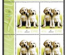 2003 Ireland Greetings Stamp (baby animals puppies) Plate Block 1A1A1A1A Mint Never Hinged (MNH)