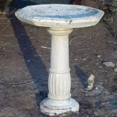 Garden concrete fountain bird bath and three flower pots planters