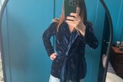Navy crushed velvet wrap jacket. Size XS