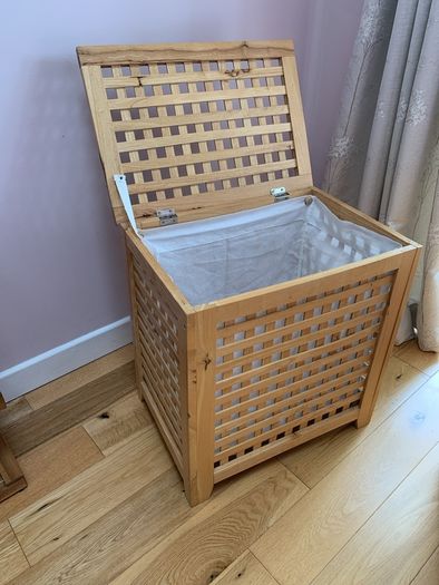 Pair of hardwood laundry bins