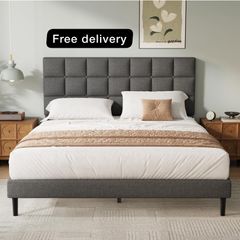 King Bed Frame, Easy Assembly, Sturdy Wooden Slat