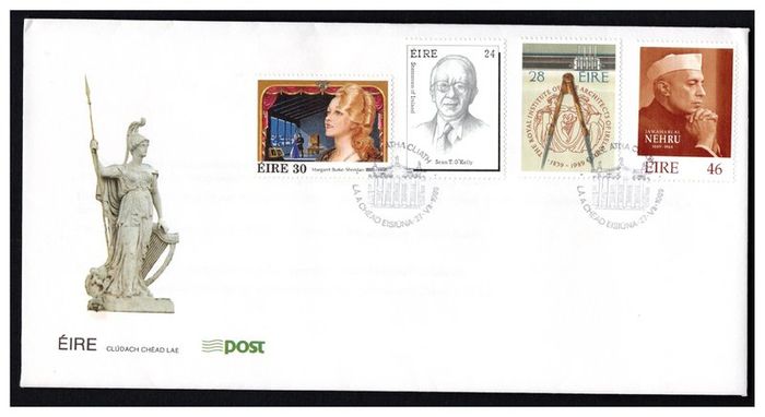1989 Ireland (2 covers) Anniversaries: Statesmen of Ireland (Sean T O'Kelly); 140th of the Royal Institute of Architects of Ireland; 200th of the Mail Coach Service; Birth Centenary of Margaret Burke Sheridan (Opera Singer) and Pandit  An Post First Day C