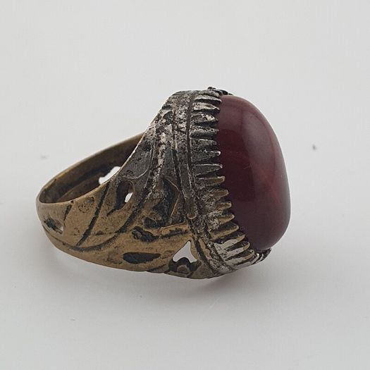 Ancient Brass Handmade With  Eyes Agate Gemstone Ring