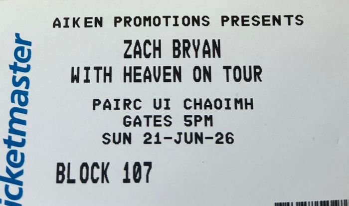 2 x Zach Bryan Tickets - With Heaven On Tour - Cork