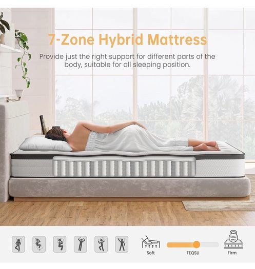 Single Mattress 3FT Memory Foam Spring Hybrid Mattress 18CM 7 Inch Memory Foam Pocket Sprung Mattress Edge Support & Motion Isolation Spring Hybrid Single Mattresses