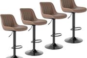 Bar Stools Set of 4, Swivel Counter Height Barstools with Back, Adjustable PU Leather Bar Chairs, Modern Armless Kitchen Island Stool, Brown