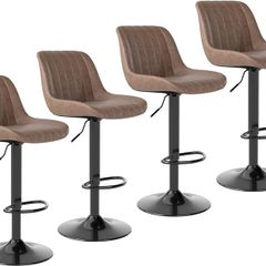 Bar Stools Set of 4, Swivel Counter Height Barstools with Back, Adjustable PU Leather Bar Chairs, Modern Armless Kitchen Island Stool, Brown