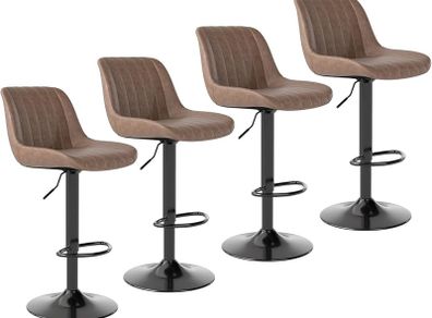 Bar Stools Set of 4, Swivel Counter Height Barstools with Back, Adjustable PU Leather Bar Chairs, Modern Armless Kitchen Island Stool, Brown
