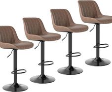 Bar Stools Set of 4, Swivel Counter Height Barstools with Back, Adjustable PU Leather Bar Chairs, Modern Armless Kitchen Island Stool, Brown