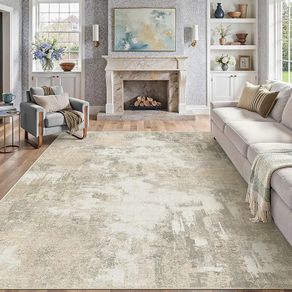 Modern Abstract Area Rug Living Room Extra Large 200x300cm Non-Slip Beige Carpet Lightweight Short Pile Washable Floor Mat for Bedroom Dining Room Nursery Lounge Home Office Decor