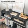 Rattan-Like Black Console Table, 3-Tier Hallway Table with 2 Flip-Down Drawers and Storage Shelves, 80 cm, Open and Hidden Storage Space, Woven Decoration, Black Image 4