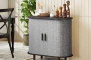 Fluted Sideboard with Tambour Sliding Doors, Modern Storage Cabinet, Kitchen Cupboard with Storage Shelves and Wooden Legs for Living Room, Dining Room, Grey
