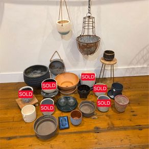 Large Bundle of 22 Plant Pots, Planters, Stands, Trays & Hanging Planters