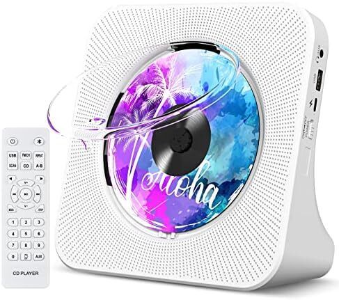 Portable CD Player with Bluetooth, Gueray Desktop CD Players for Home, Bulit-in Double HiFi Speakers, AUX&Headphone Jack, FM Radio Boombox with Remote Control, USB Port,LCD Display (White)