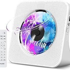 Portable CD Player with Bluetooth, Gueray Desktop CD Players for Home, Bulit-in Double HiFi Speakers, AUX&Headphone Jack, FM Radio Boombox with Remote Control, USB Port,LCD Display (White)