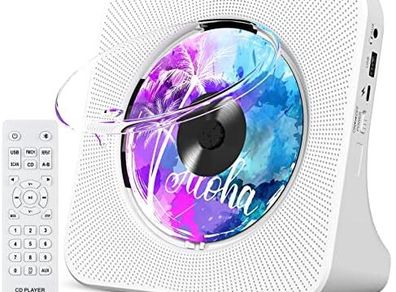 Portable CD Player with Bluetooth, Gueray Desktop CD Players for Home, Bulit-in Double HiFi Speakers, AUX&Headphone Jack, FM Radio Boombox with Remote Control, USB Port,LCD Display (White)