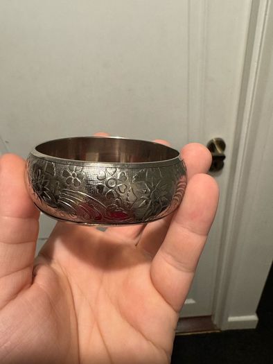 Vintage Silver Etched flower Bangle Bracelet