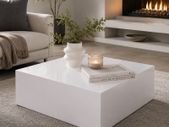 High Gloss White Coffee Table Modern Square Monobloc Living Room Centre Table