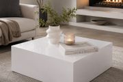 High Gloss White Coffee Table Modern Square Monobloc Living Room Centre Table