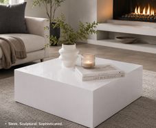 High Gloss White Coffee Table Modern Square Monobloc Living Room Centre Table