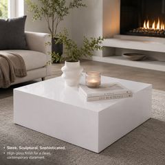 High Gloss White Coffee Table Modern Square Monobloc Living Room Centre Table