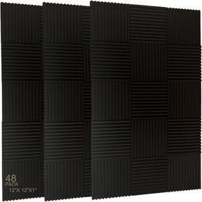 48 Pack Acoustic Foam Panel Wedge Studio Soundproofing Wall Tiles 12" X 12" X 1"