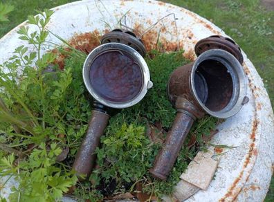 pair of antique bicycle lights