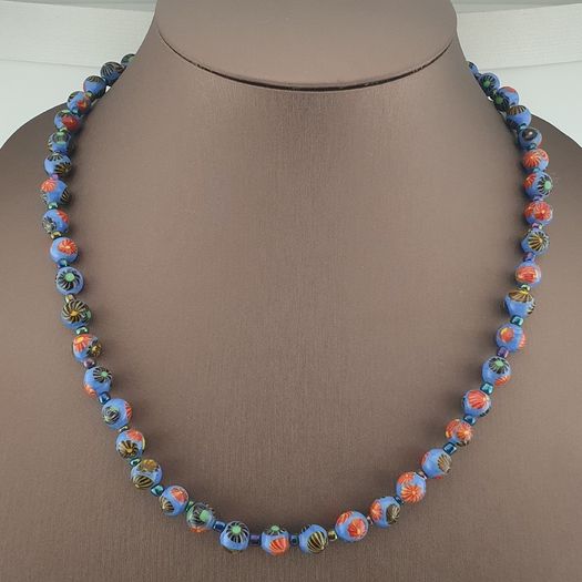 Antique Venetian Style Floral Glass Beads Necklace