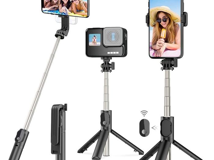 Selfie Stick for iphone,3 in 1 Bluetooth Selfie Stick Tripod with Remote,Holiday Essentials Phone Tripod Stand with Detachable Wireless Remote, Compatible with GoPro/Small Camera/Samsung/Huawei