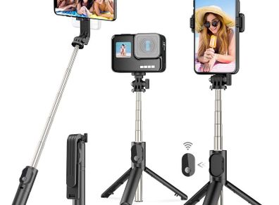 Selfie Stick for iphone,3 in 1 Bluetooth Selfie Stick Tripod with Remote,Holiday Essentials Phone Tripod Stand with Detachable Wireless Remote, Compatible with GoPro/Small Camera/Samsung/Huawei