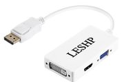 LESHP DisplayPort Male to HDMI/DVI/VGA (Female) (3-in-1) Adapter (Brand New/Warranty)