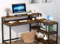 main image for ad _Computer desk, L-shaped desk, home office, study desk with monitor stand and shelves, industrial corner desk